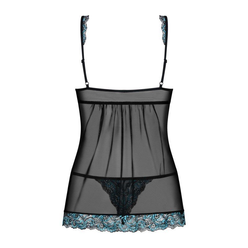 Babydoll Amanta noir et dentelle turquoise – Obsessive