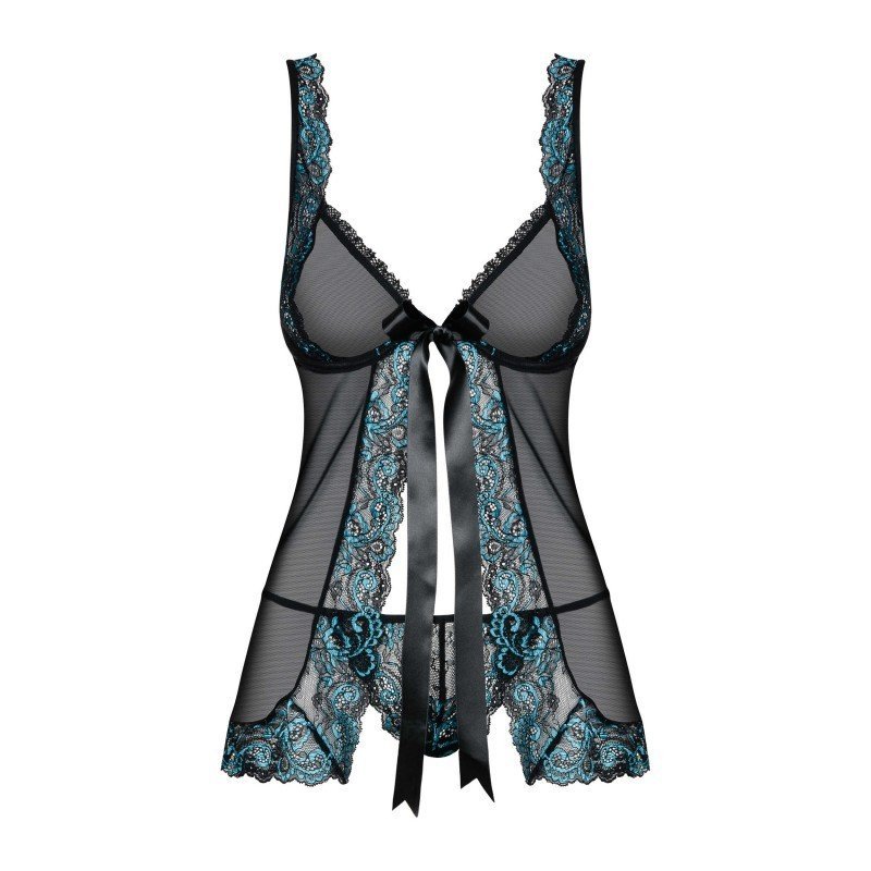 Babydoll Amanta noir et dentelle turquoise – Obsessive