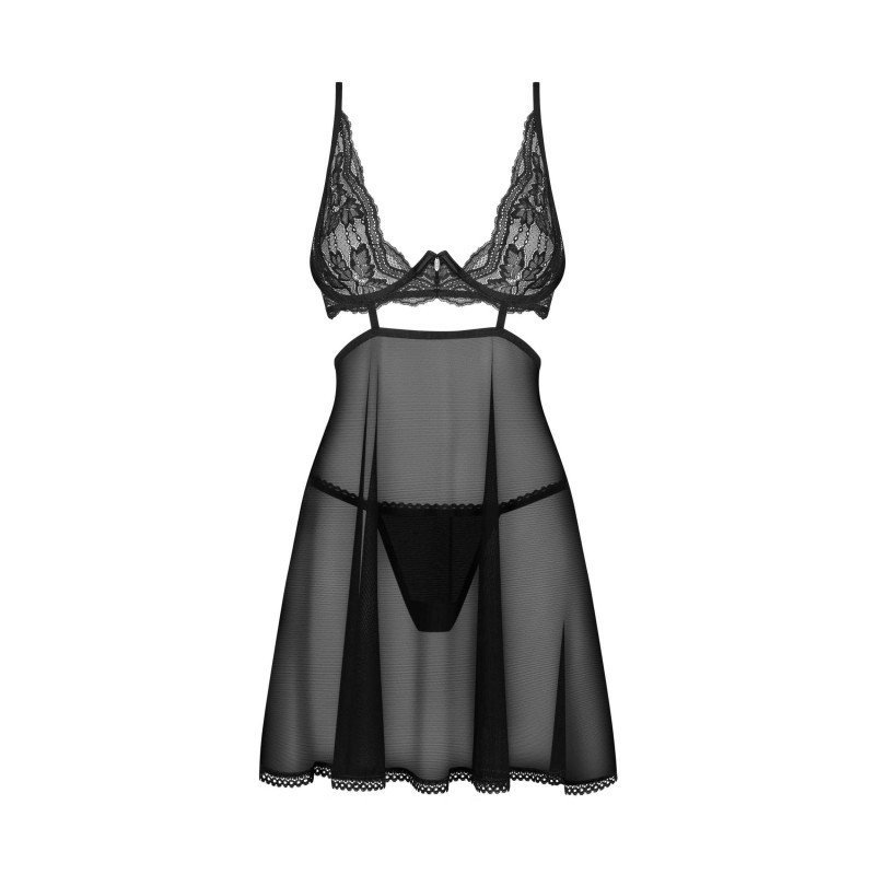 Babydoll Nutris noir, dentelle et string – Obsessive