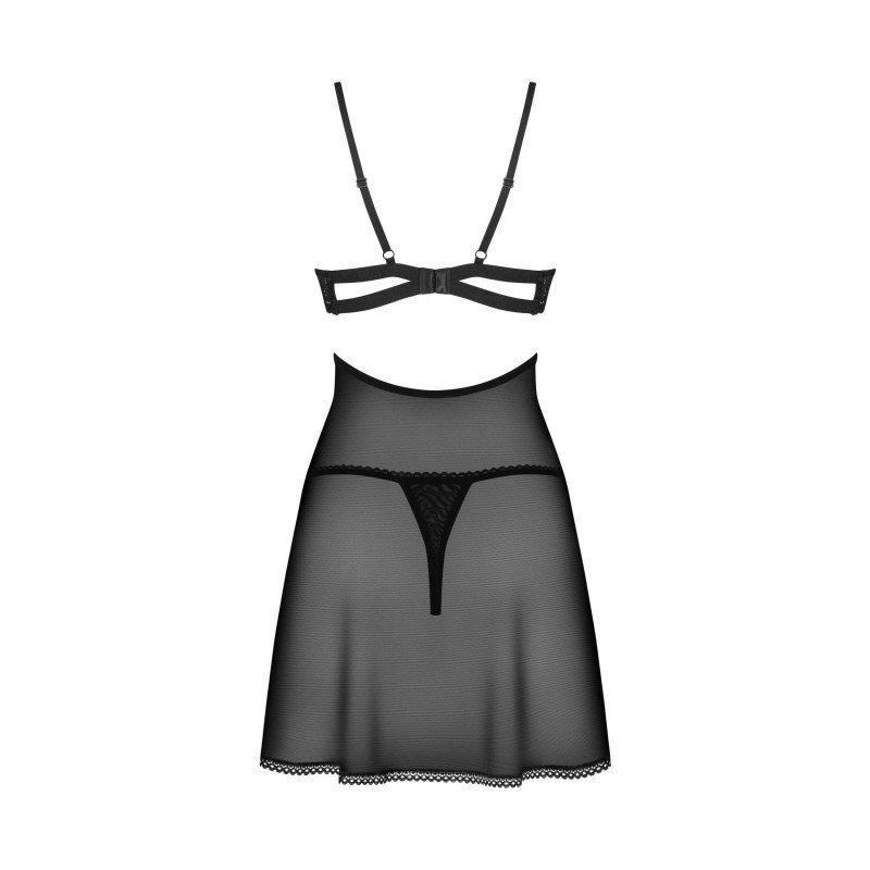 Babydoll Nutris noir, dentelle et string – Obsessive