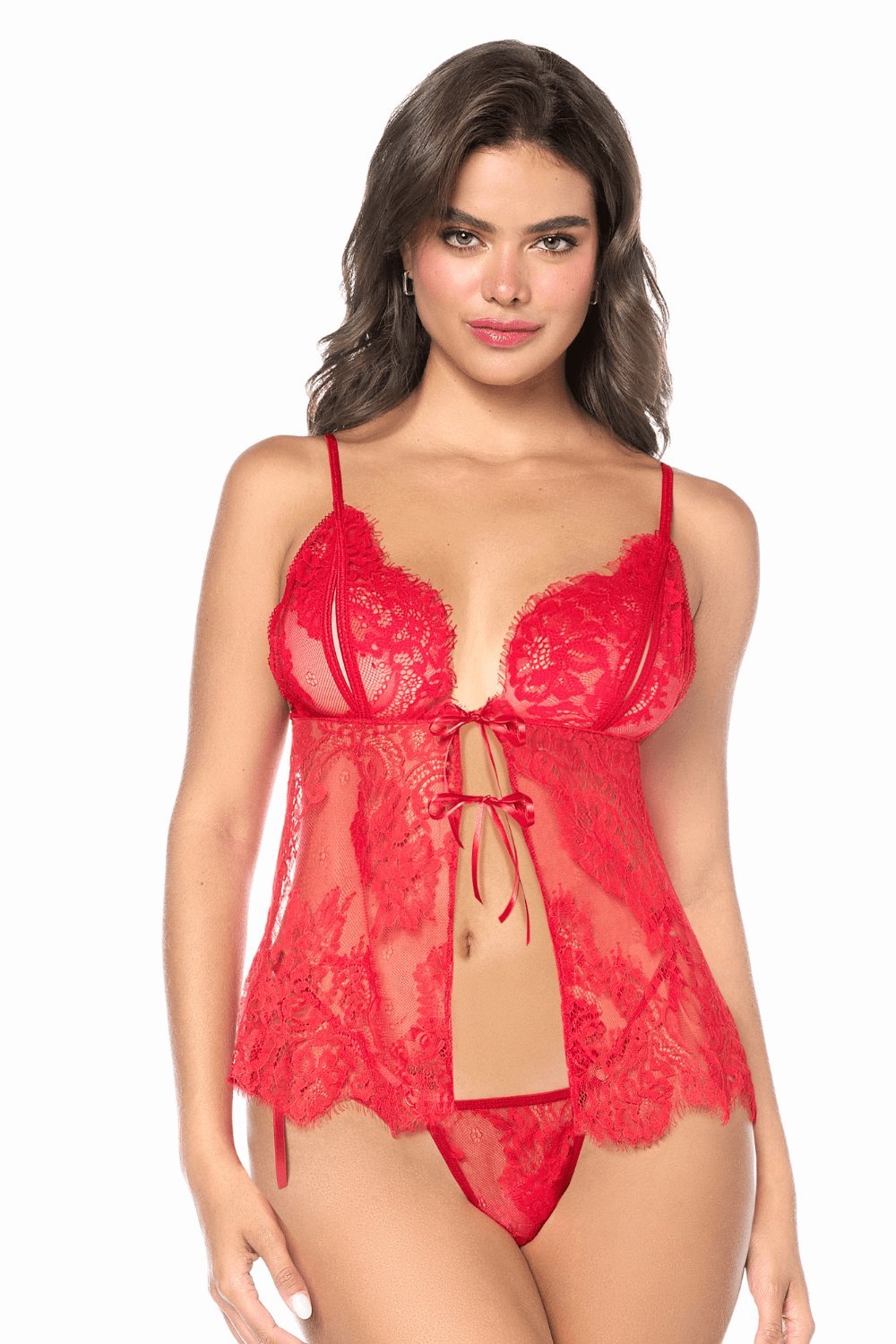 Babydoll rouge espiègle et string à nouer – Mapalé