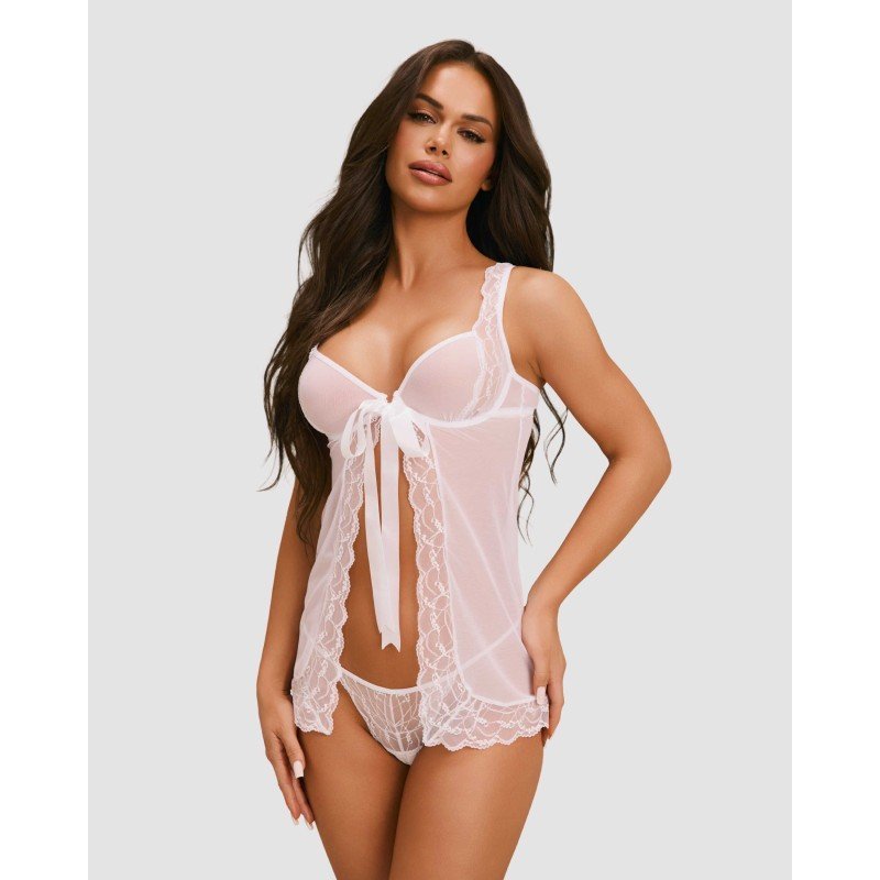 Babydoll Weddya blanc évasé et string – Obsessive