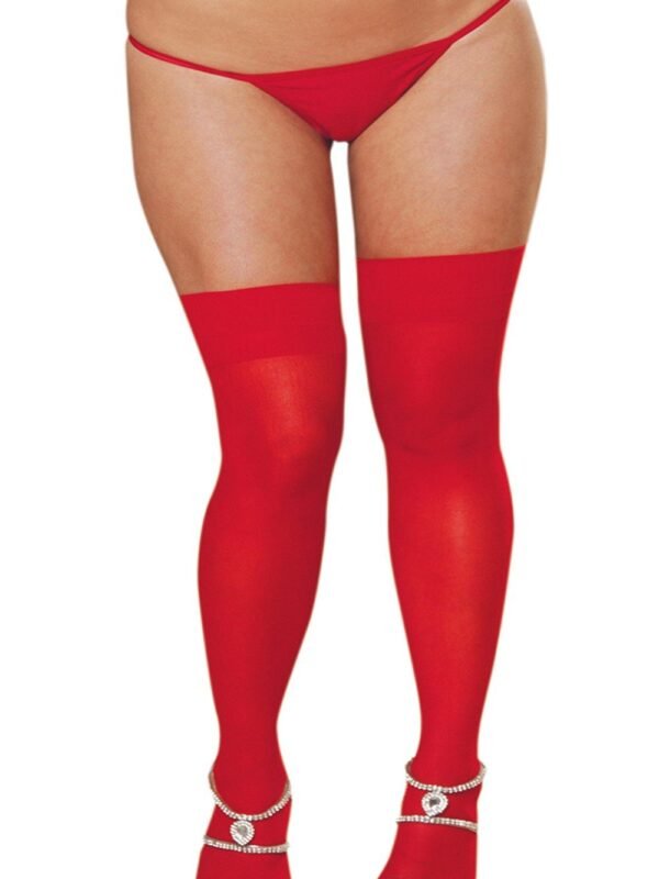 Bas à couture sexy rouges semi-opaques grande taille