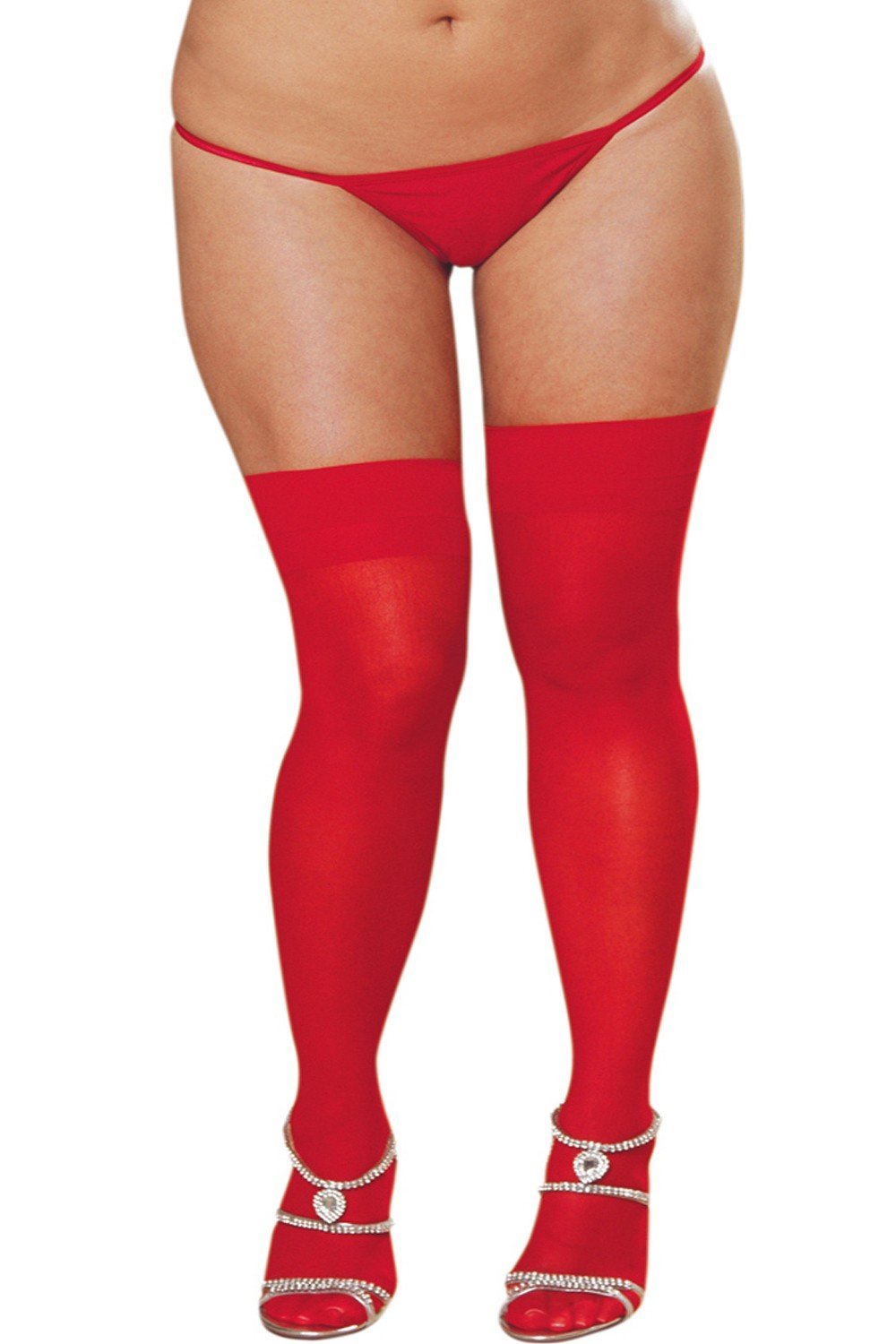 Bas à couture sexy rouges semi-opaques grande taille