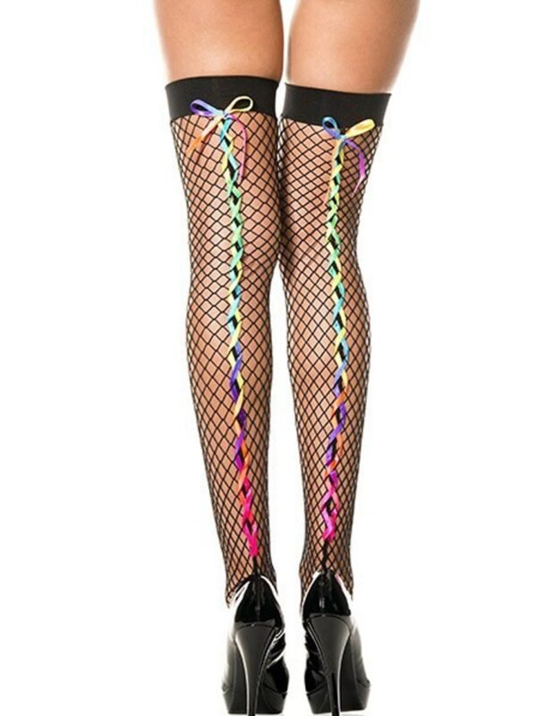 Bas autofixants filet noir rubans arc-en-ciel – Music Legs