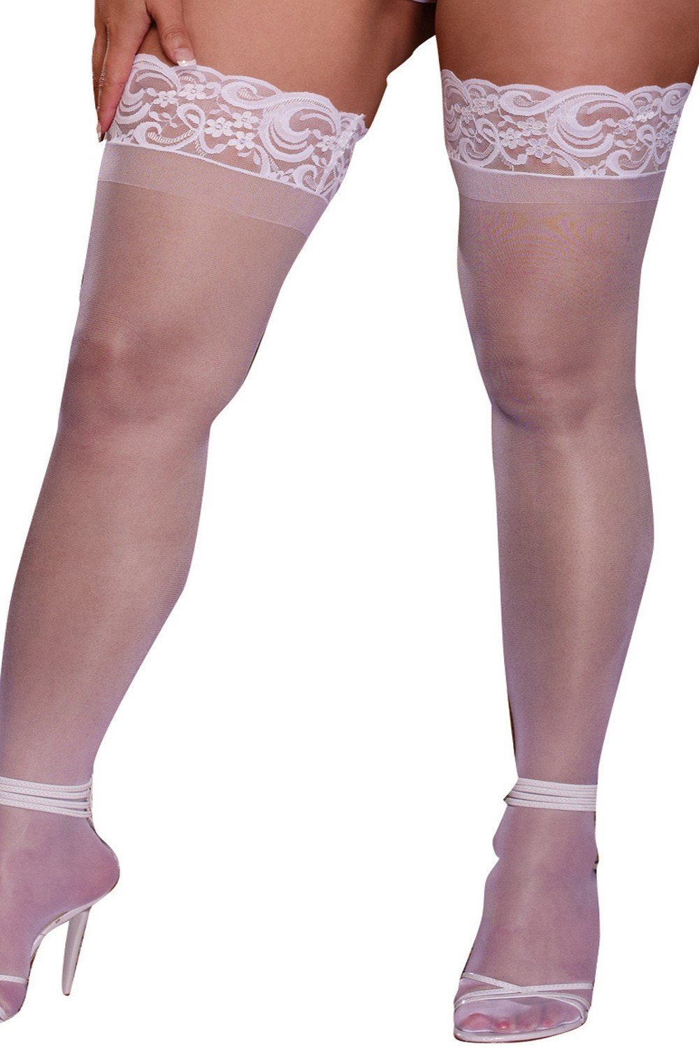 Bas autofixants sexy blancs opaques grande taille