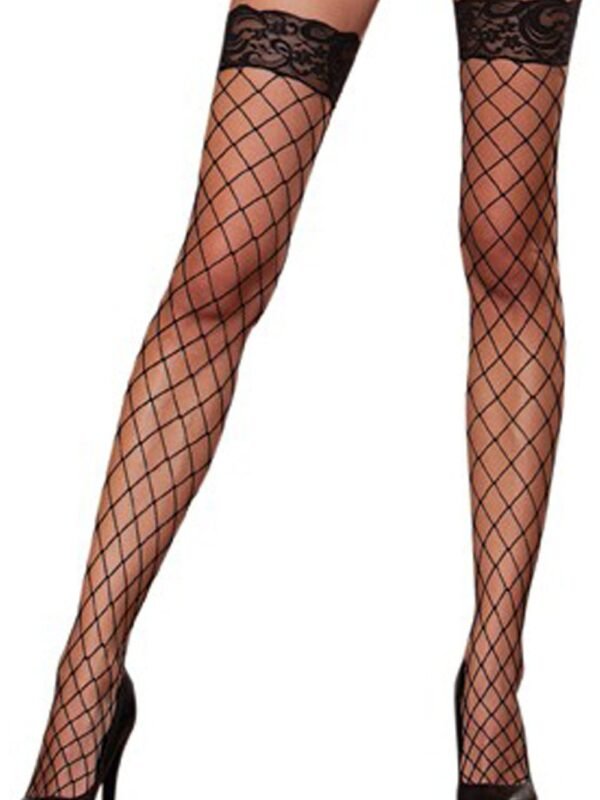 Bas filet noir autofixants dentelle florale – Dreamgirl
