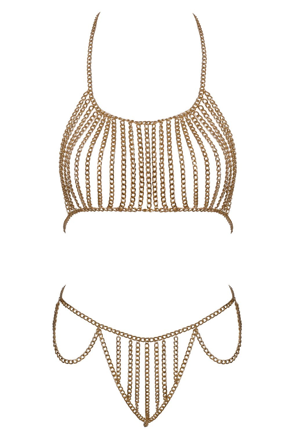 Bijou de corps sexy haut et string en chaînes dorées