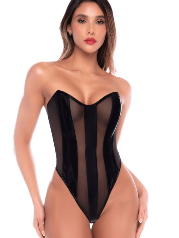 Body bustier noir effet liquide et laçage dos – Mapalé