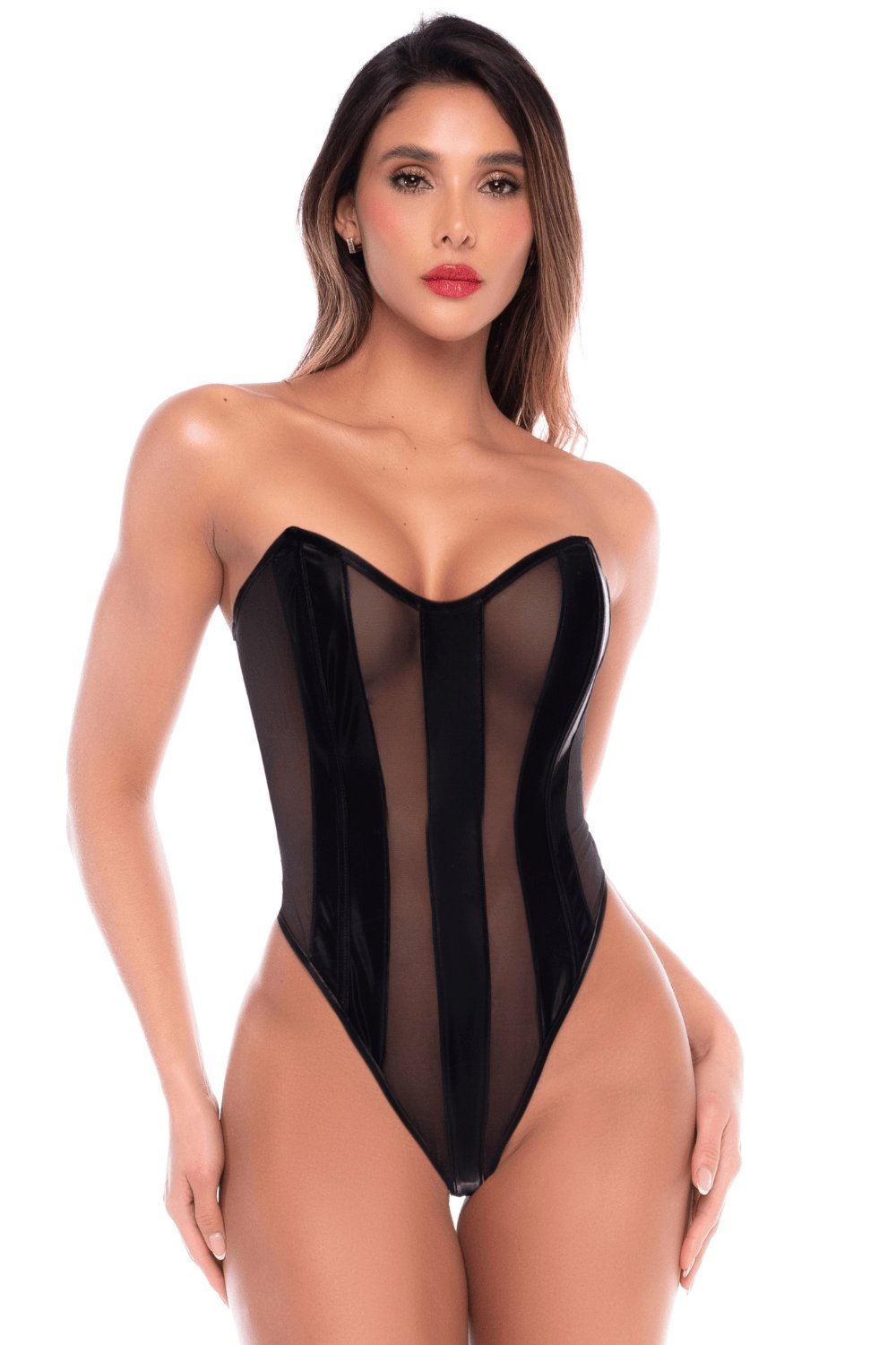 Body bustier noir effet liquide et laçage dos – Mapalé