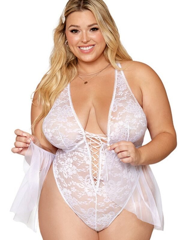 Body grande taille dentelle blanche et tulle amovible