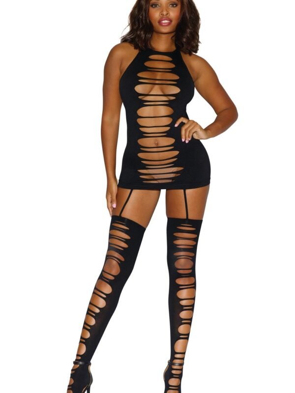 Bodystocking noir opaque ajouré devant et derrière