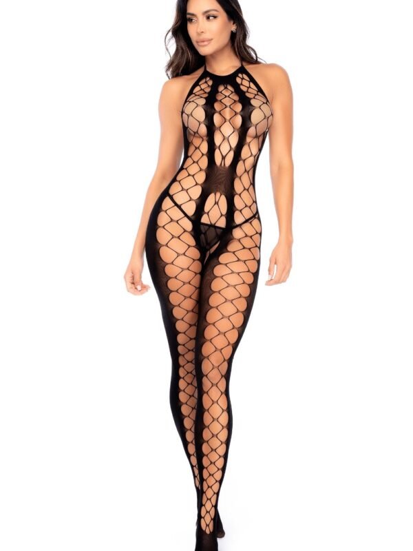 Bodystocking résille noire échancré tour de cou – Mapalé