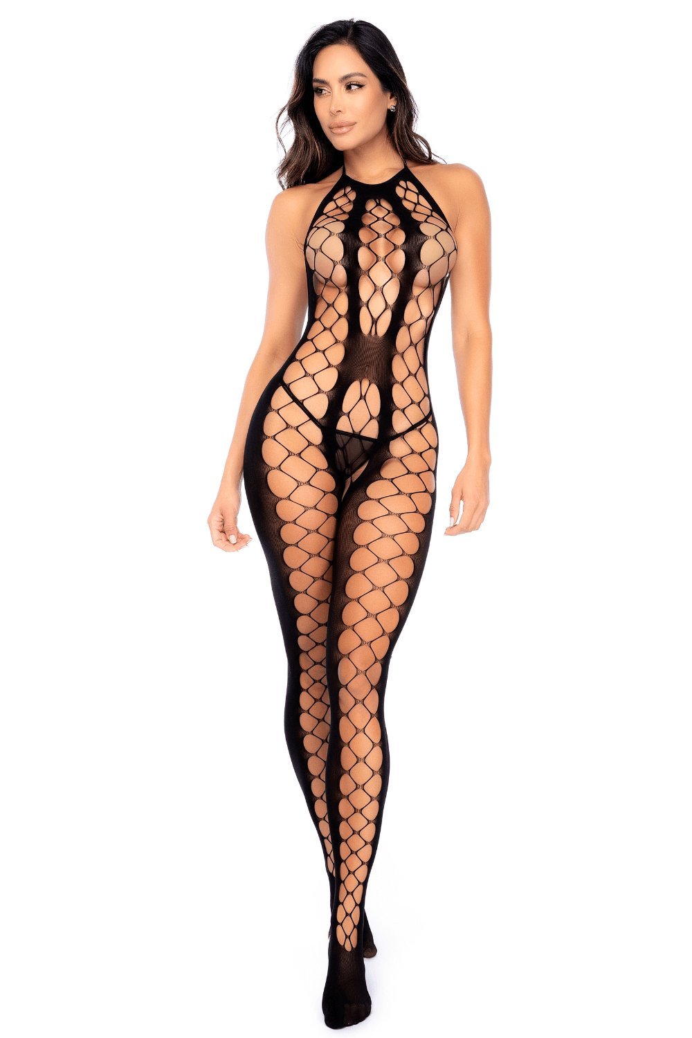 Bodystocking résille noire échancré tour de cou – Mapalé