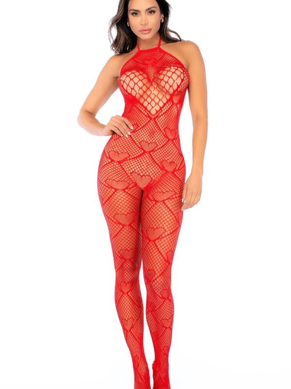 Bodystocking résille rouge cœurs strass, ouvert – Mapalé