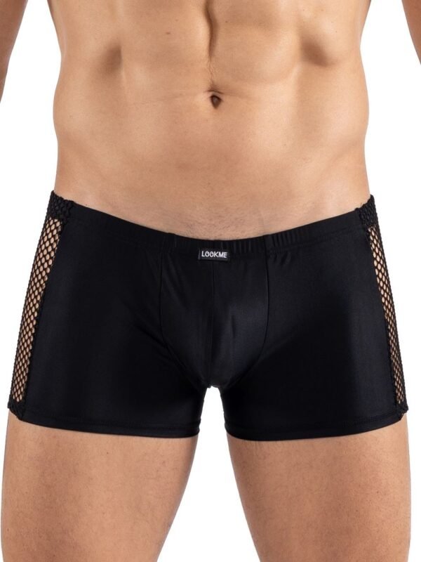 Boxer noir sexy homme à côtés en résille brodée