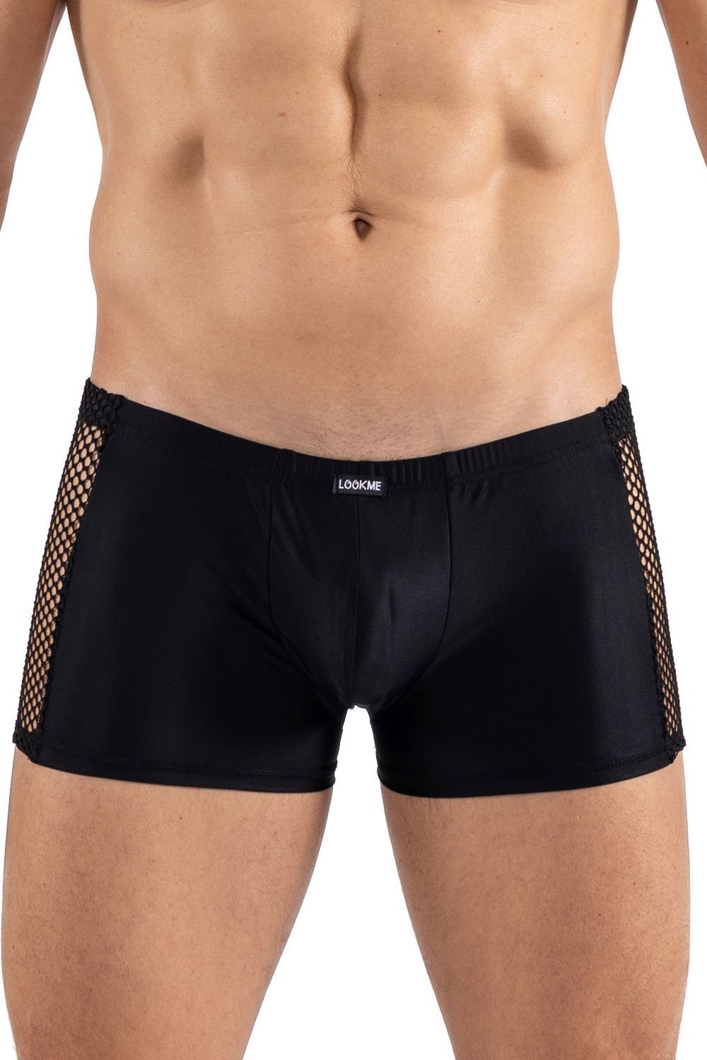 Boxer noir sexy homme à côtés en résille brodée