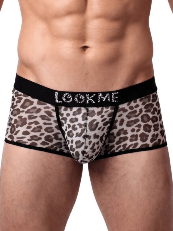 Boxer résille homme sexy léopard gris