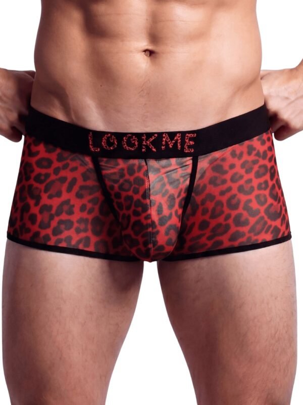 Boxer résille homme sexy léopard rouge