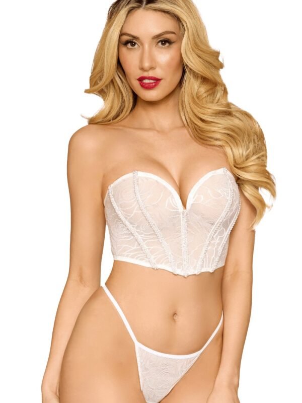 Bustier sexy blanc à perles et strass
