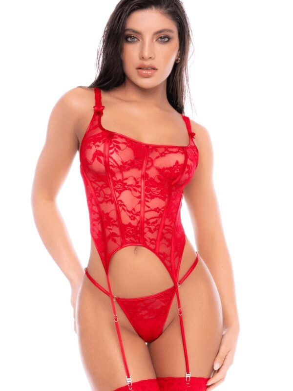 Bustier sexy rouge en dentelle avec jarretelles
