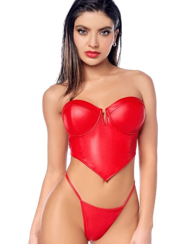 Bustier sexy rouge en similicuir avec string