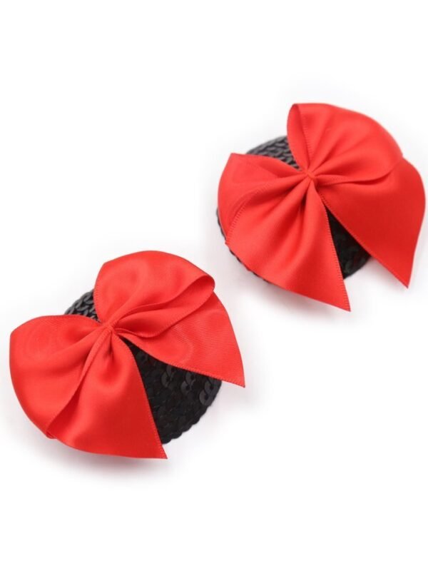 Cache-seins sexy noirs à nœud satin rouge