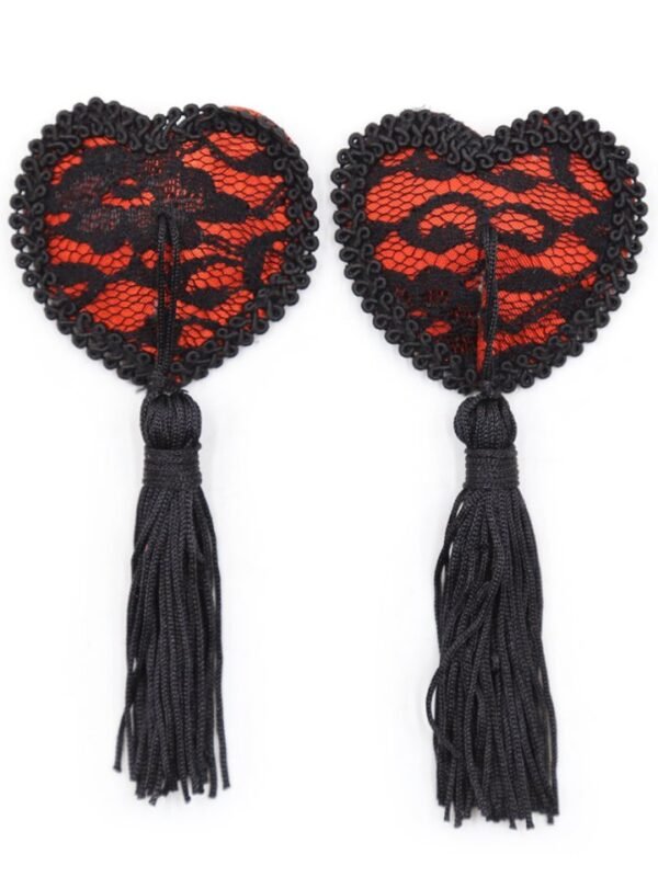 Cache-tétons sexy cœur dentelle à pompons