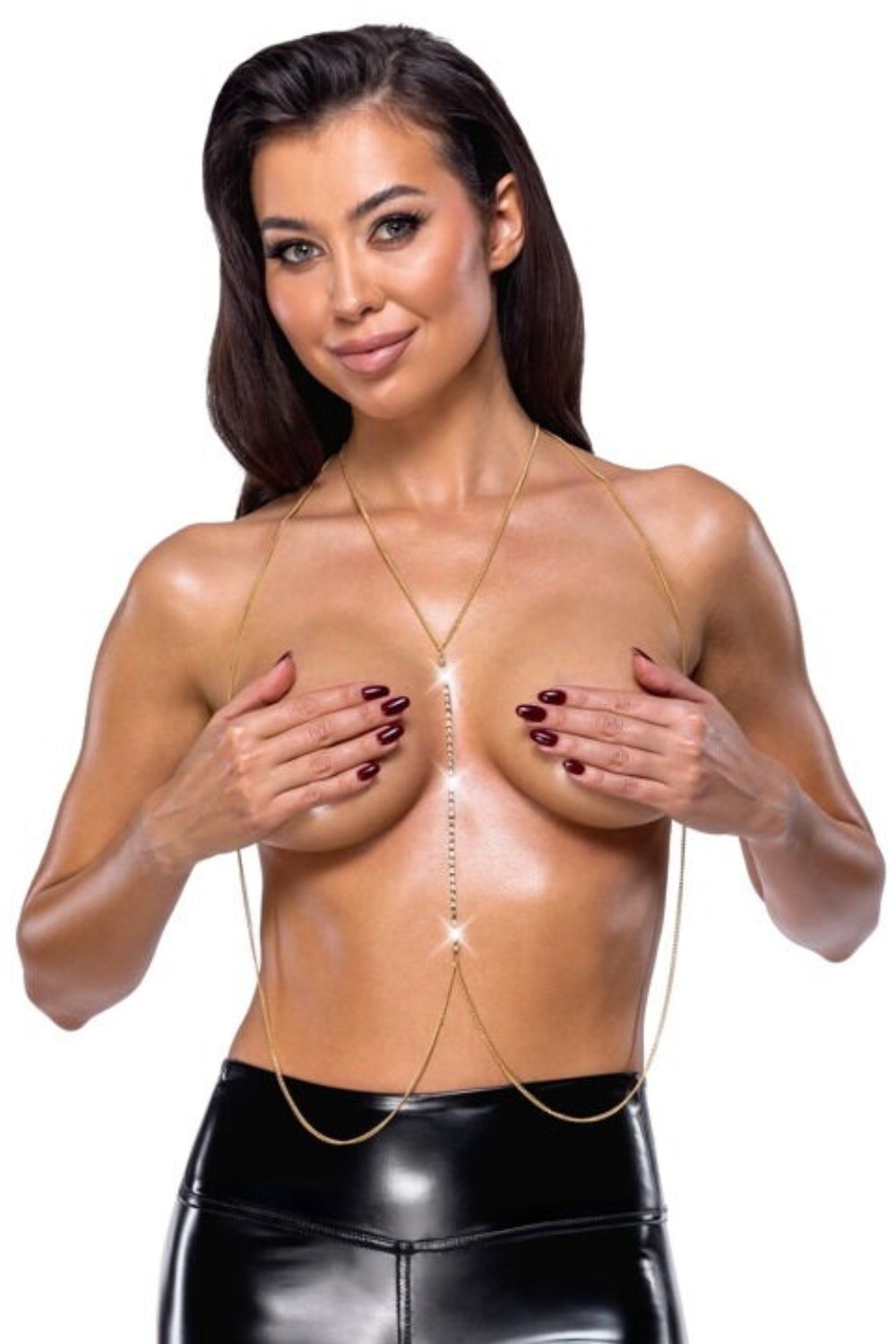 Chaîne de corps sexy dorée à ligne de strass