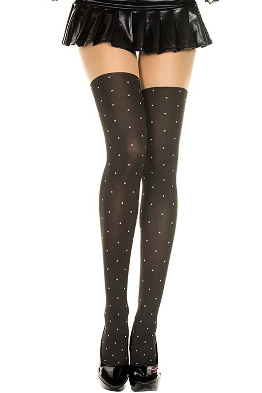 Collant effet bas noirs à pois blancs – Music Legs