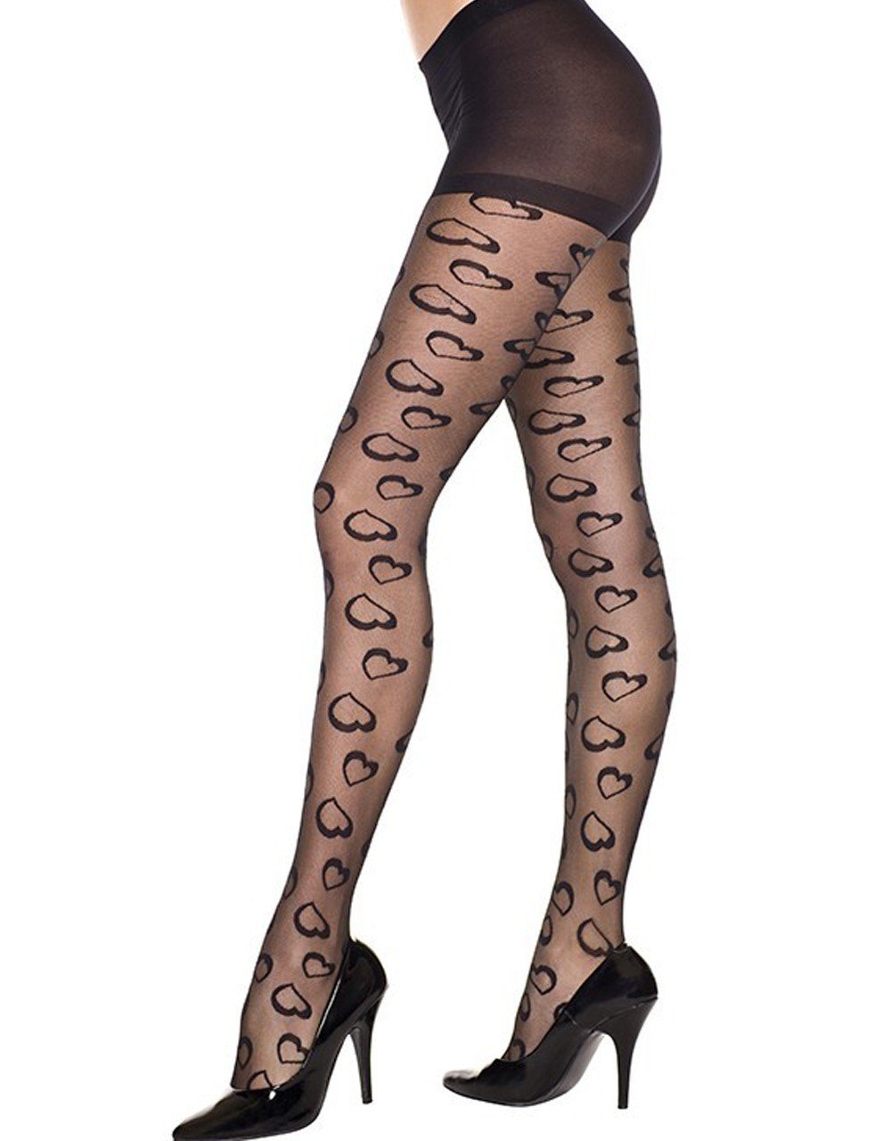 Collant noir fashion à petits cœurs – Music Legs