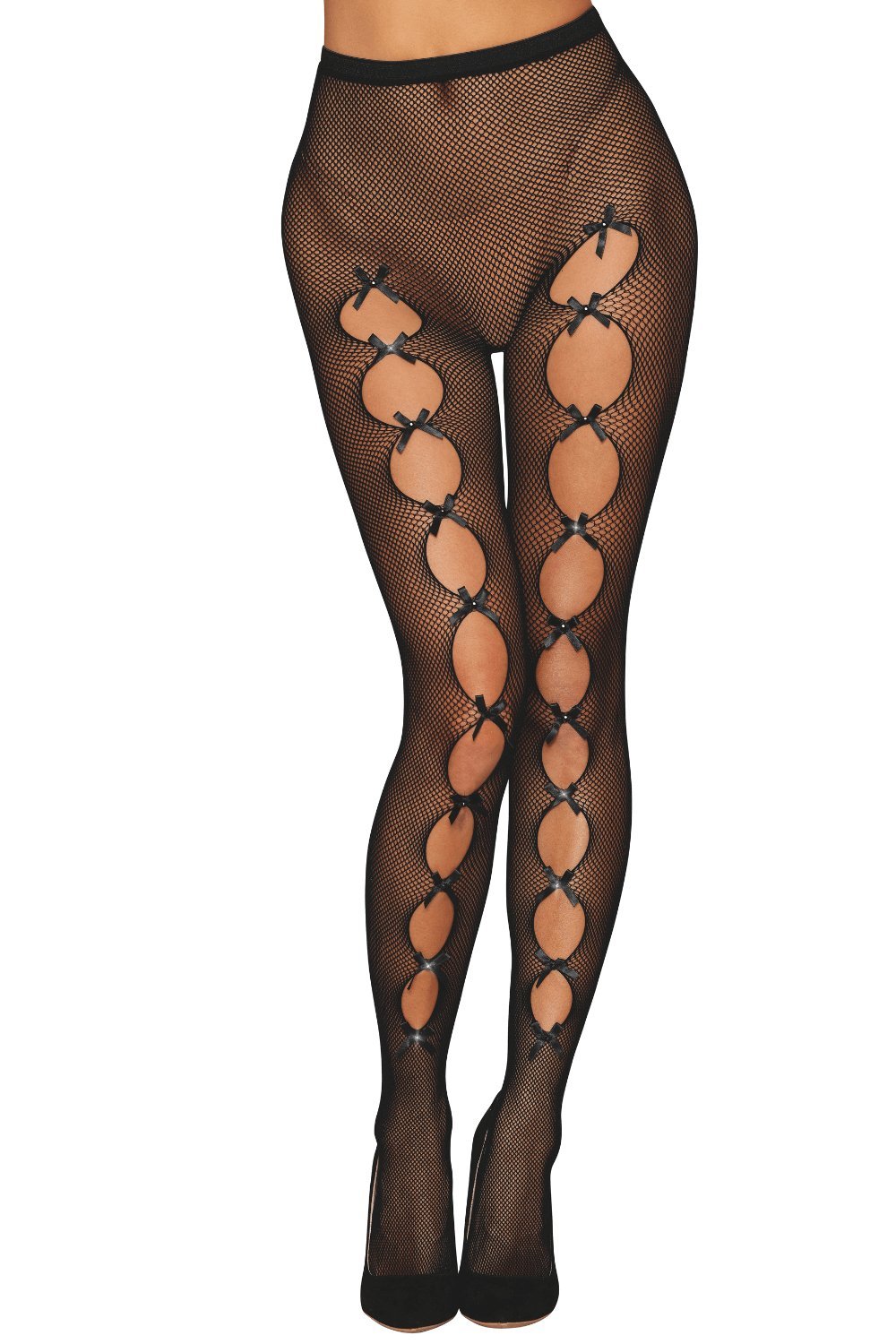 Collant résille noir à nœuds strass et liseré – Dreamgirl