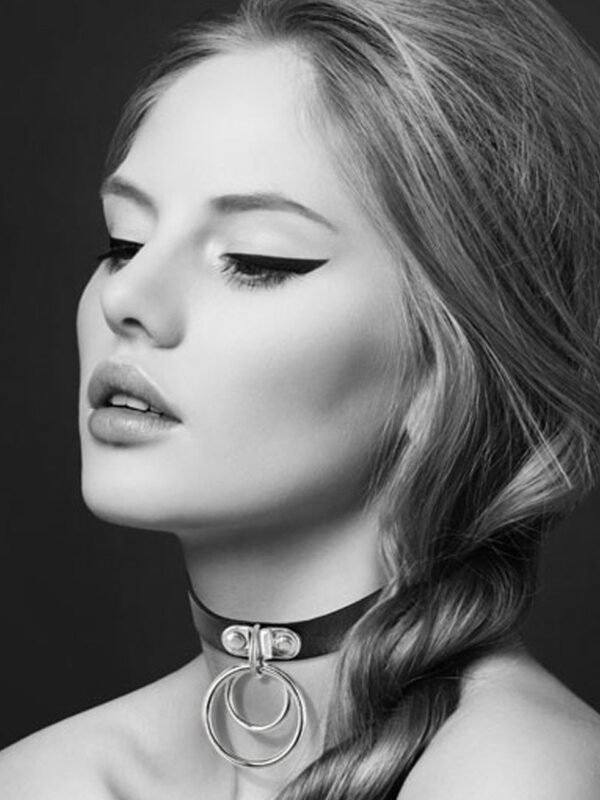 Collier SM cuir noir double anneau laisse