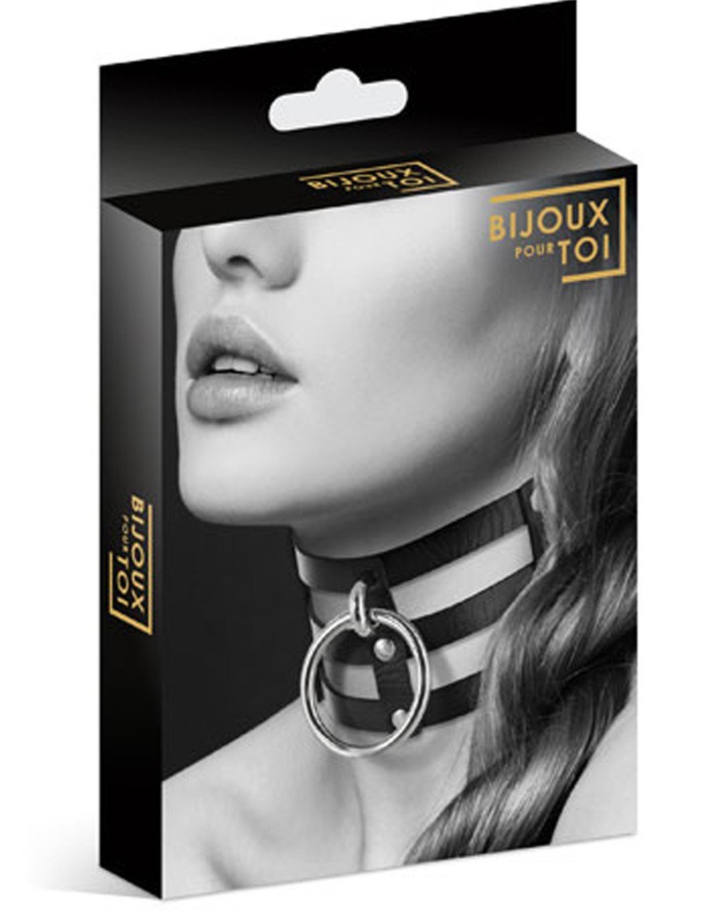 Collier SM cuir noir triple lanière à anneau