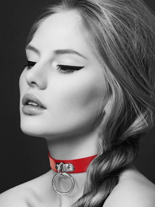 Collier SM en cuir rouge anneau pour laisse