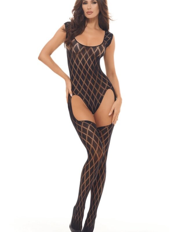 Combinaison body résille noire et bas intégrés – René Rofé