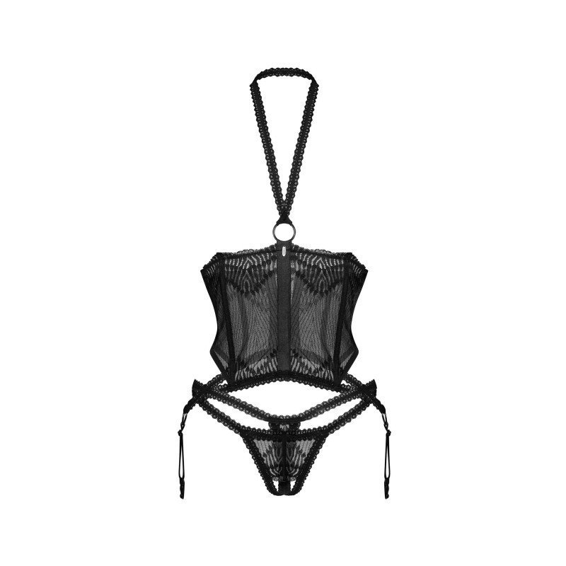 Corset Alliane dentelle et string ouvert – Obsessive