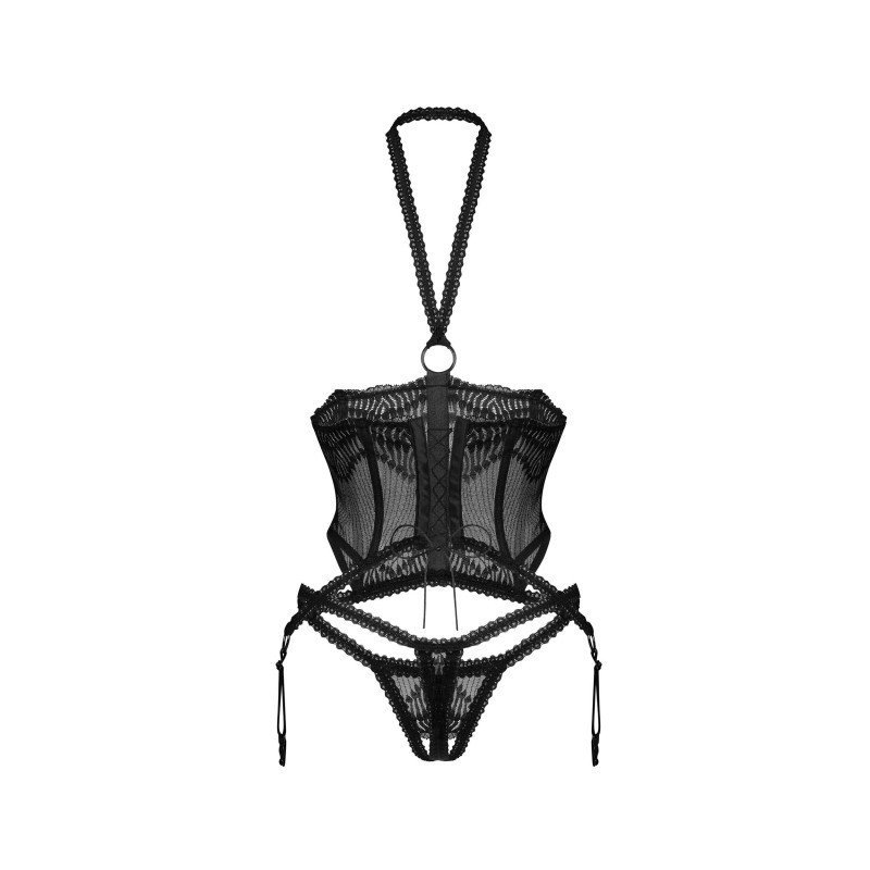 Corset Alliane dentelle et string ouvert – Obsessive