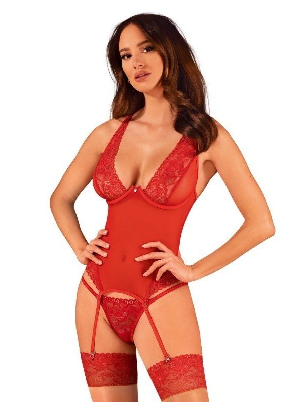 Corset en dentelle sexy rouge avec string