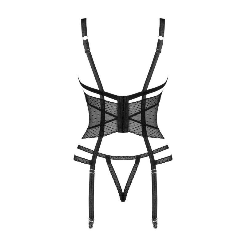 Corset ouvert sexy noir seins nus à jarretelles
