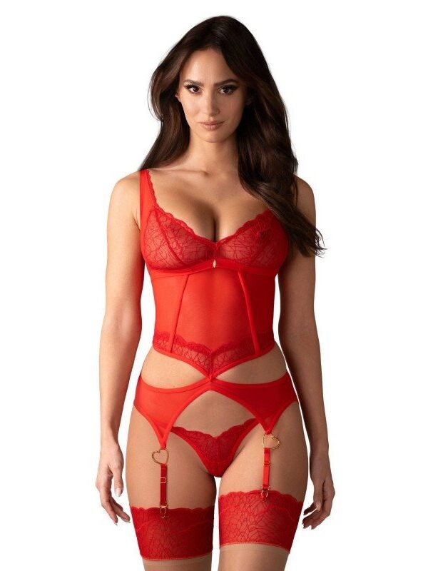 Corset rouge Cupide Desir cœurs et string – Obsessive