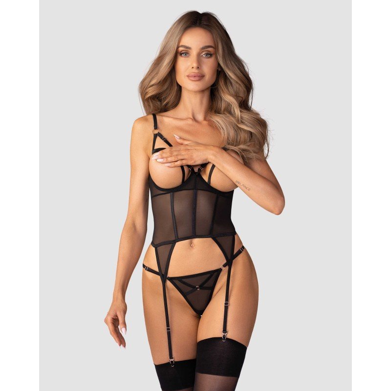 Corset seins nus sexy noir avec string grande taille