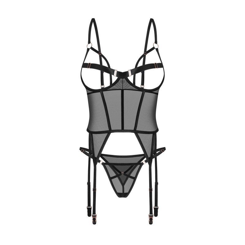 Corset seins nus sexy noir avec string grande taille
