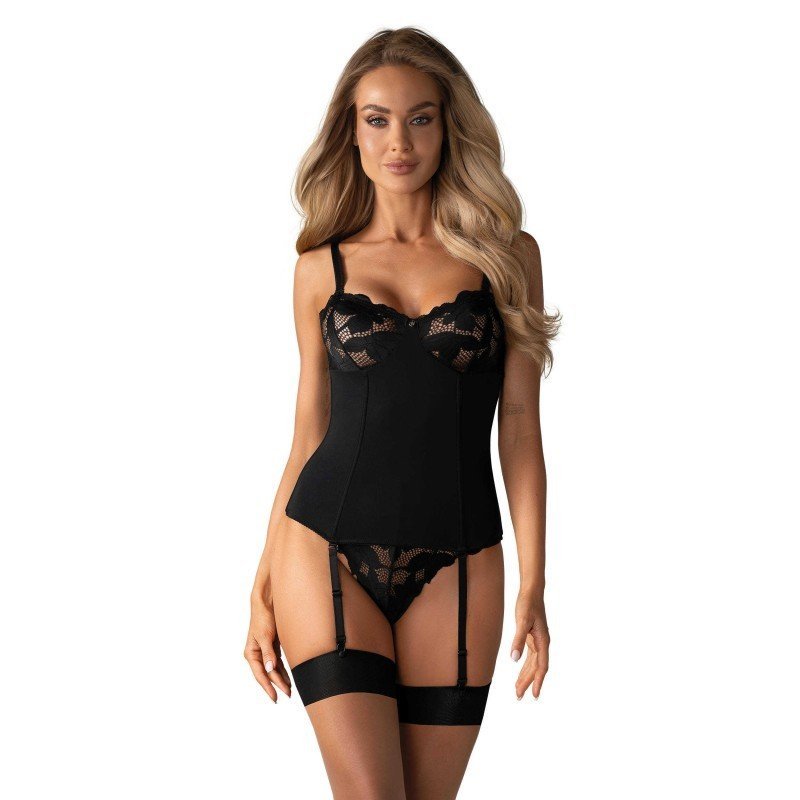 Corset sexy noir à armatures et jarretelles