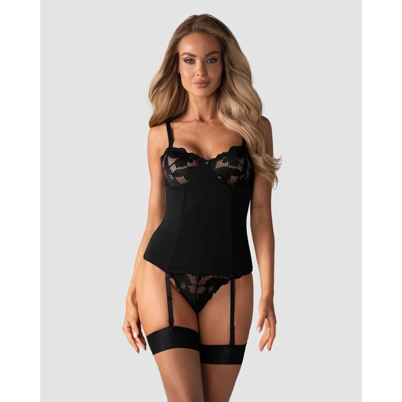 Corset sexy noir à armatures et jarretelles
