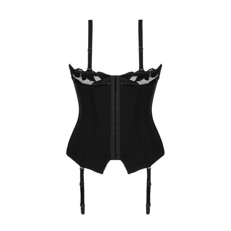 Corset sexy noir à armatures et jarretelles