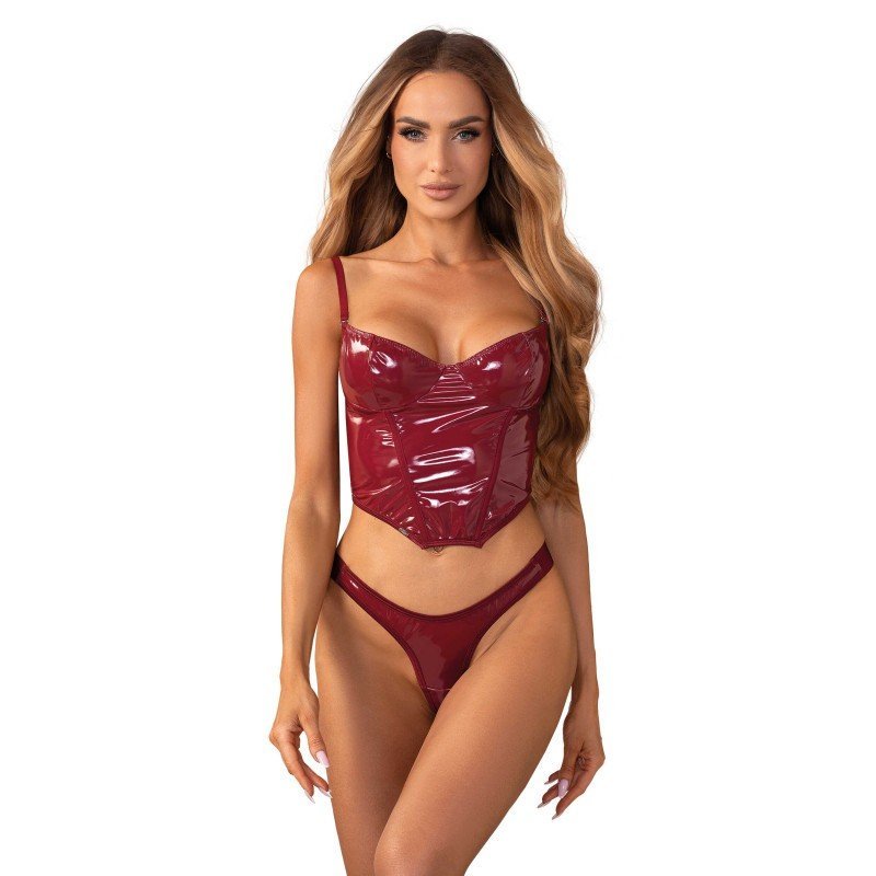 Corset sexy rouge à laçage avec string grande taille