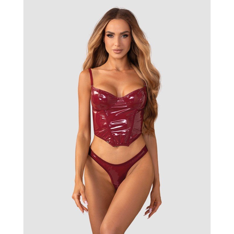 Corset sexy rouge à laçage avec string grande taille