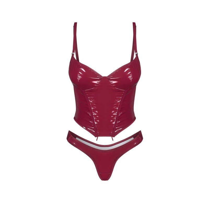 Corset sexy rouge à laçage avec string grande taille