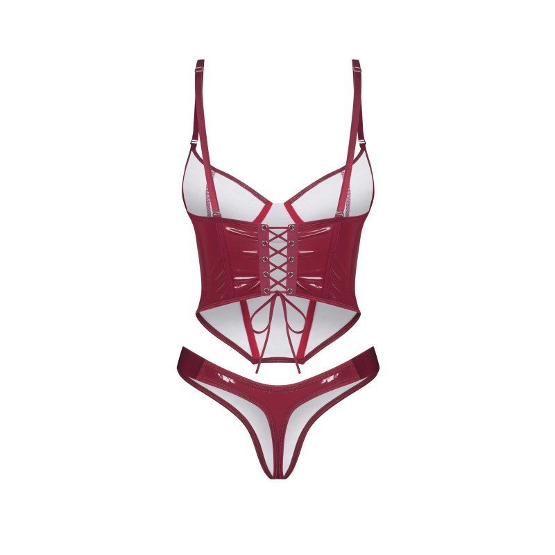 Corset sexy rouge à laçage avec string grande taille